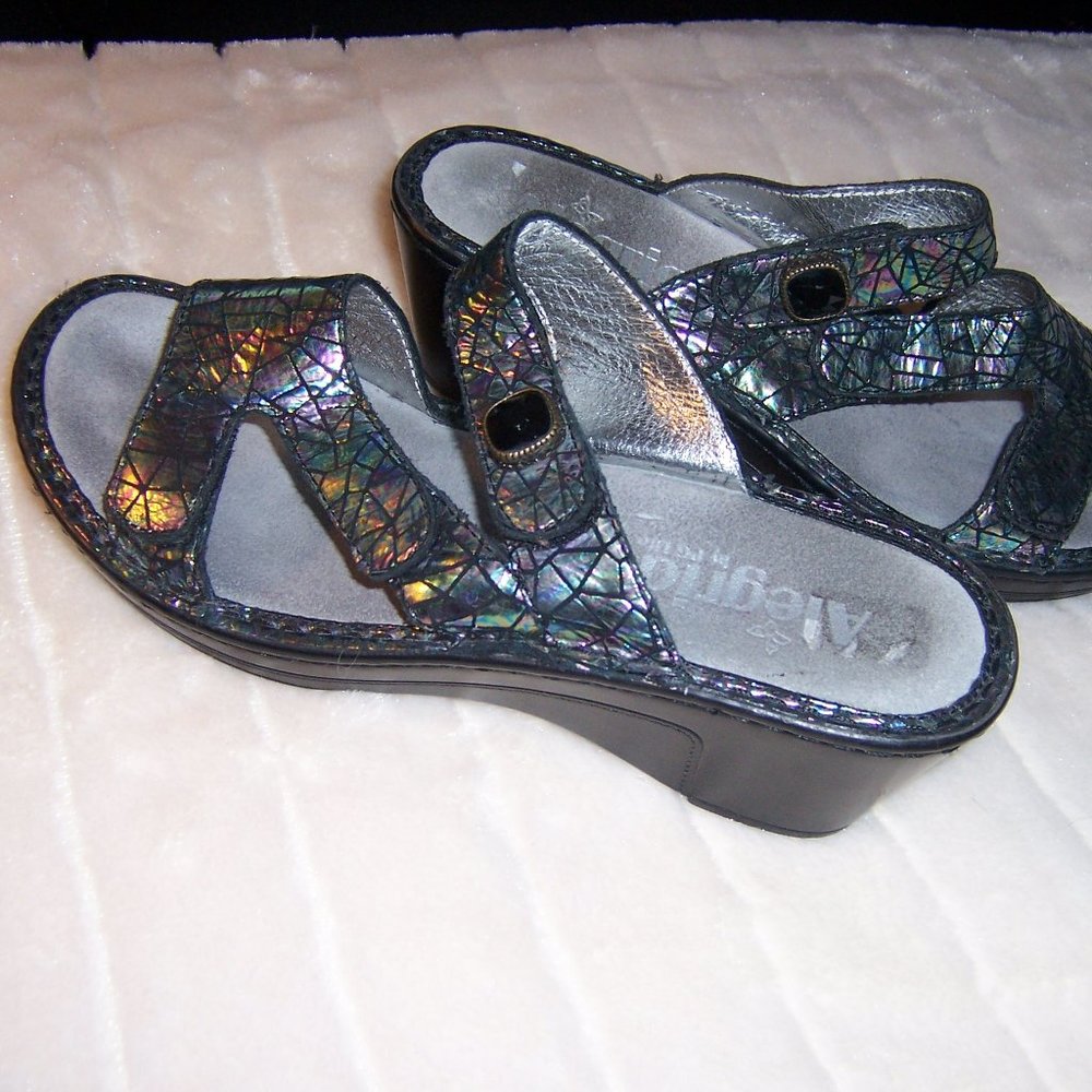 Alegria by PG Lite Silver Black Sandals Women Size Eu 37 ~US 7